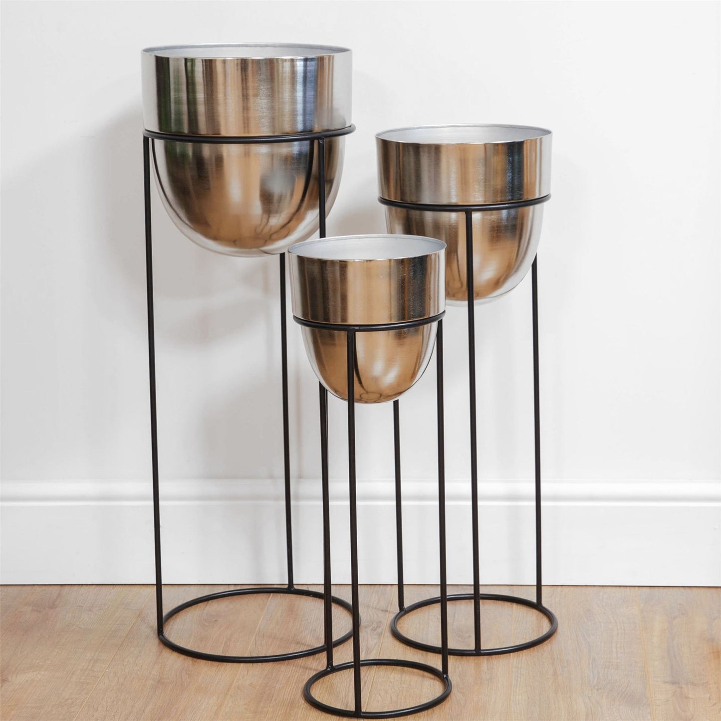 Hestia Set of 3 Extra Tall Silver Metal Planters