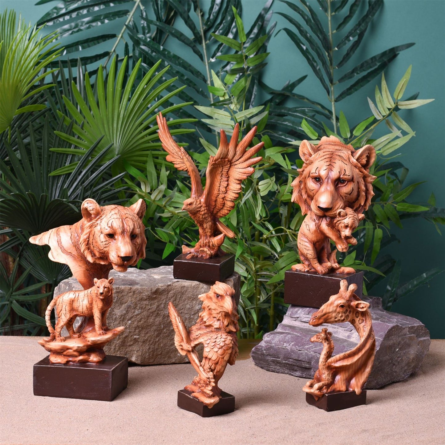 Naturecraft Wood Effect Resin Figurine - Tiger Head & Cub