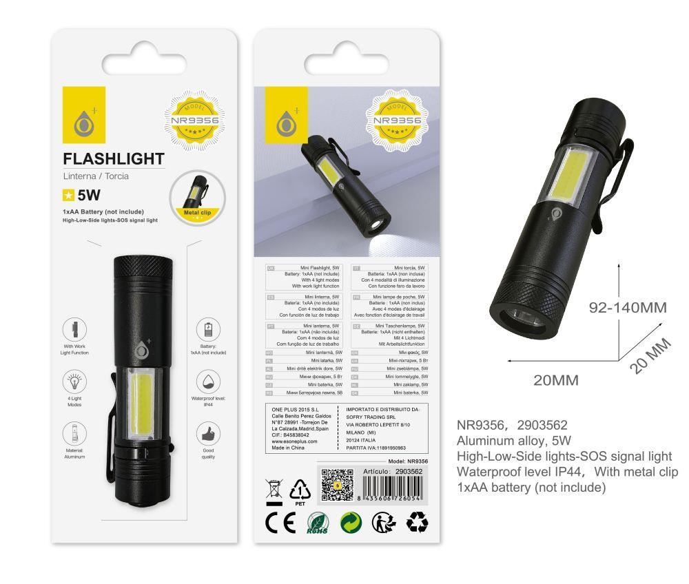 Outdoor Flash-light, 5W, 3 Modes (High, Low, Strobe), 1*18650 or 3*AAA (not Included), Black