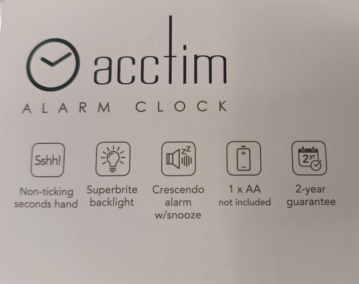 Acctim Eden Non Ticking Sweep Crescendo Alarm Clock in Black - 16523