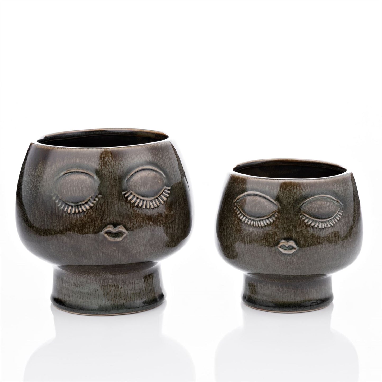 Set of 2 Ceramic Face Planters 14cm & 12cm