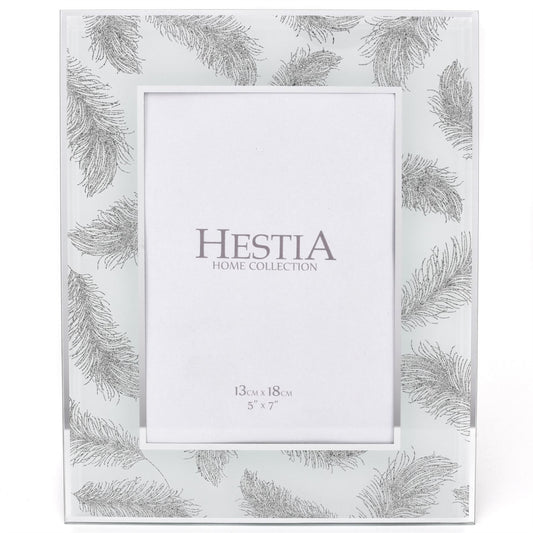 Hestia Photo Frame Grey Feathers Print 5" x 7"