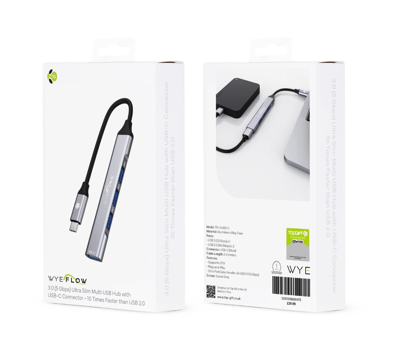 WYEFLOW USB Hub 3.0 With USB-C Connector - 5 GBPS