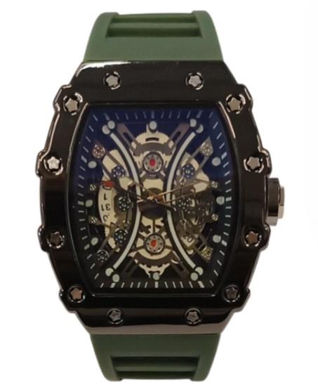 New Rubber Gents Solid Fashion Quartz Movement Screw Decoration Skeleton Dial Rubber Strap Watch Available Multiple Colour