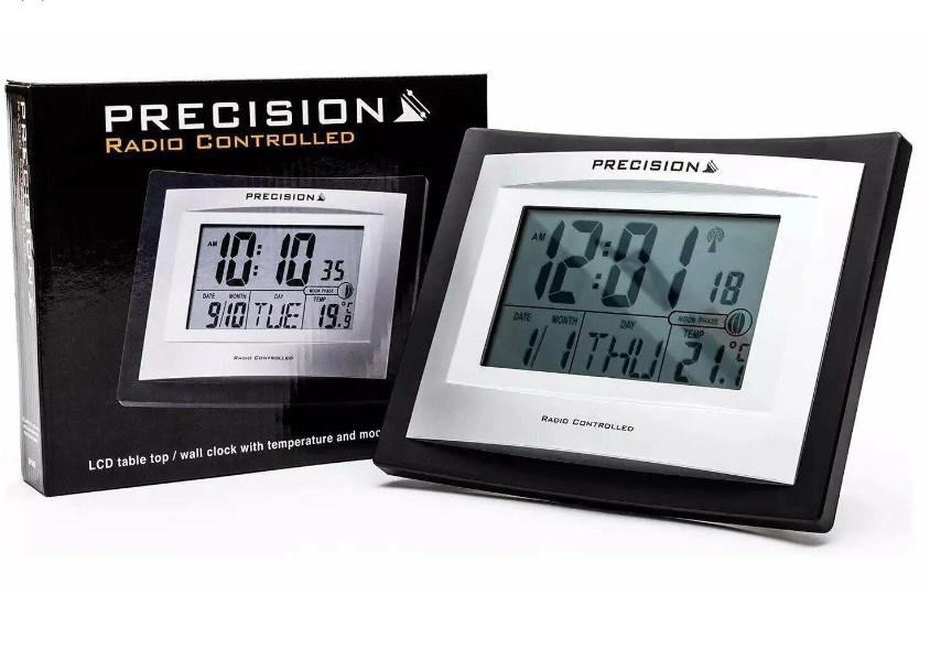 Precision Radio Controlled Wall Desk Clock, Day/date, Temperature Digital Display Alarm Clock AP046