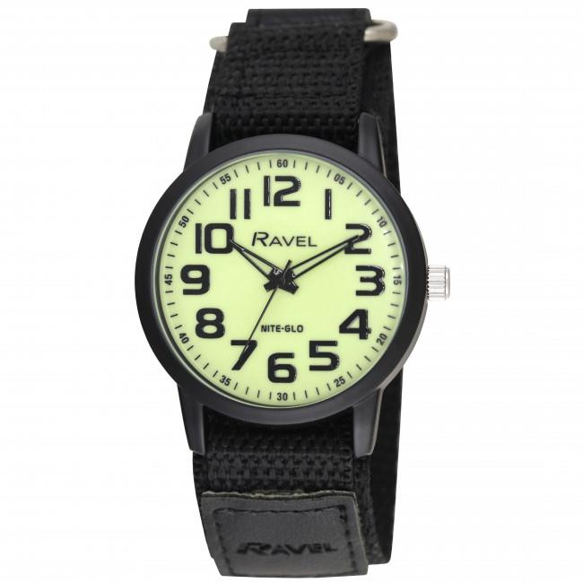 Ravel Mens Sports Bold Arabic Nite Glo Dial Velcro StrapWatch R1601.64.NG