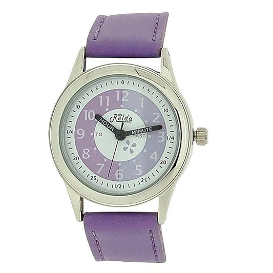 Relda Girls Children Time Teacher Purple Leather Strap Watch REL13