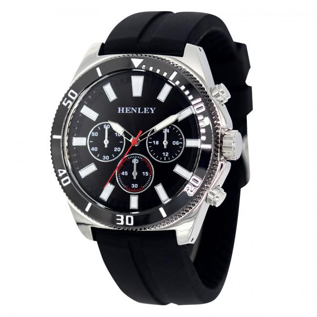 Henley Mens Fashion Polished Multi eye 44mm Dials Soft Silicone Watch H02228 Available Multiple Colour