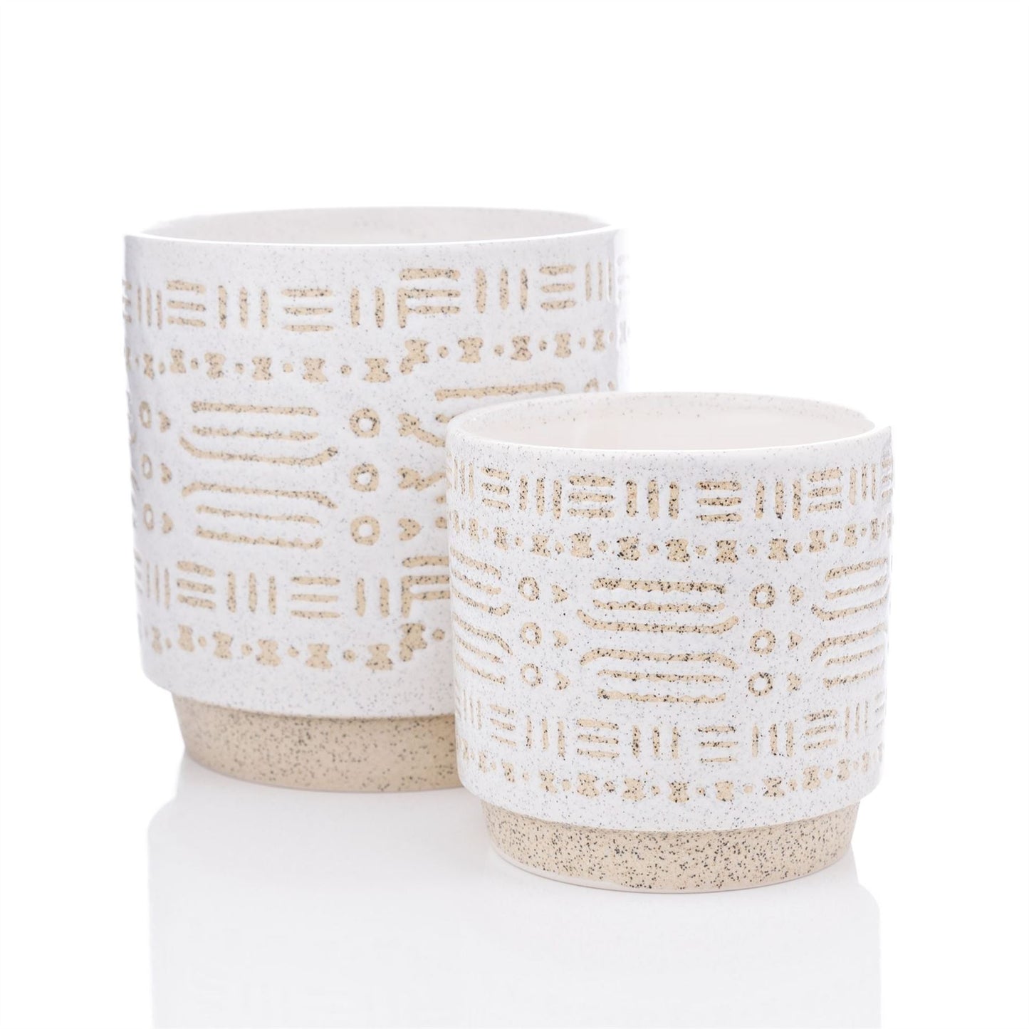 Set of 2 White Textured Planters 17cm & 12cm