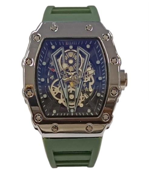 New Rubber Gents Solid Fashion Quartz Movement Screw Decoration Skeleton Dial Rubber Strap Watch Available Multiple Colour