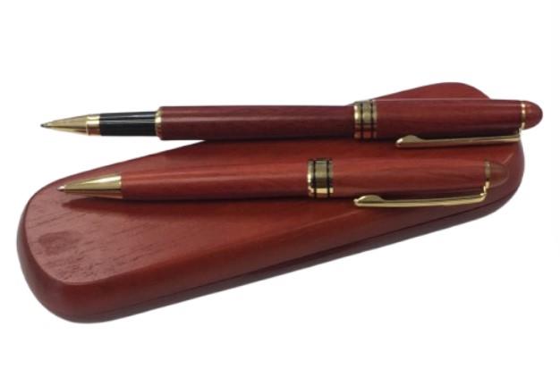Imperial Wooden Dark Brown Gold Trim 2 Ball Pens IMP356R Gift Set - CLEARANCE NEEDS RE - Refill