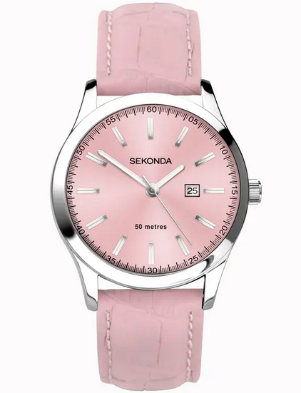 Sekonda Ladies Silver Alloy Case & Pink Leather Strap with Pink Dial Watch