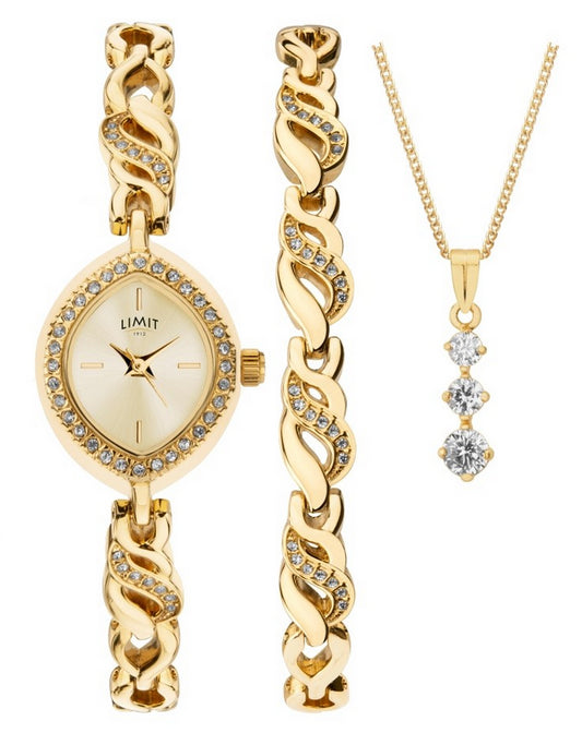 Limit Ladies Gold Plated Bracelet necklace and Watch Gift Set 6294G