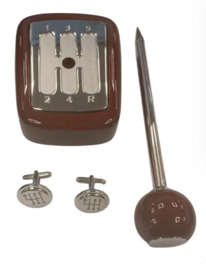 Miniature Car Gear Stick Knob, Cufflinks & Pen Desk Gift Set Solid Matt wood IMP421-RW - CLEARANCE MIGHT NEEDS RE-REFILL