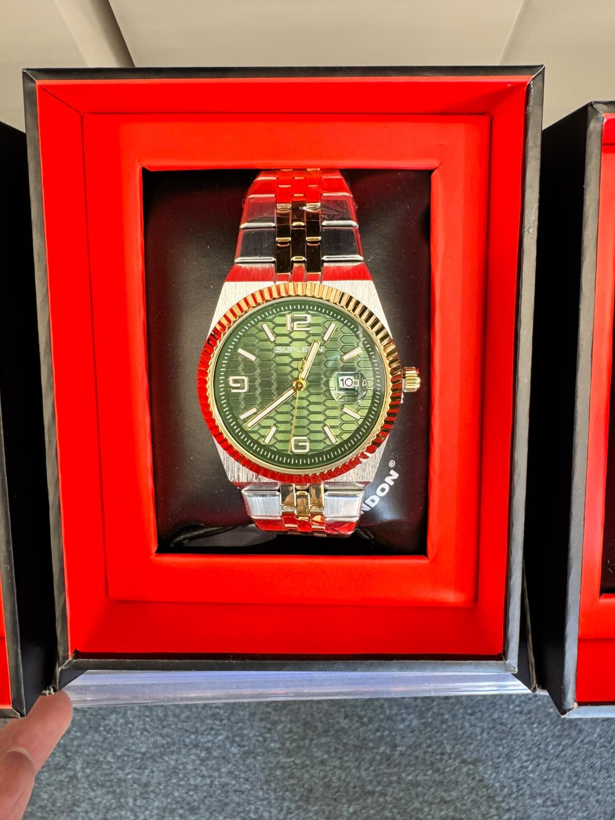 SUPLEON Men's Stainless Steel Analog Watch – Two Tone Green Dial