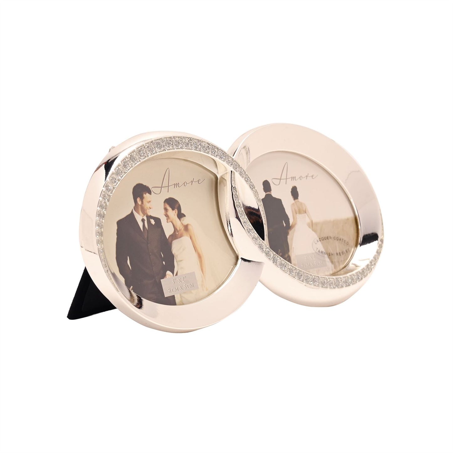 Amore Silverplated Frame with Crystal Double Rings 3" x 2"