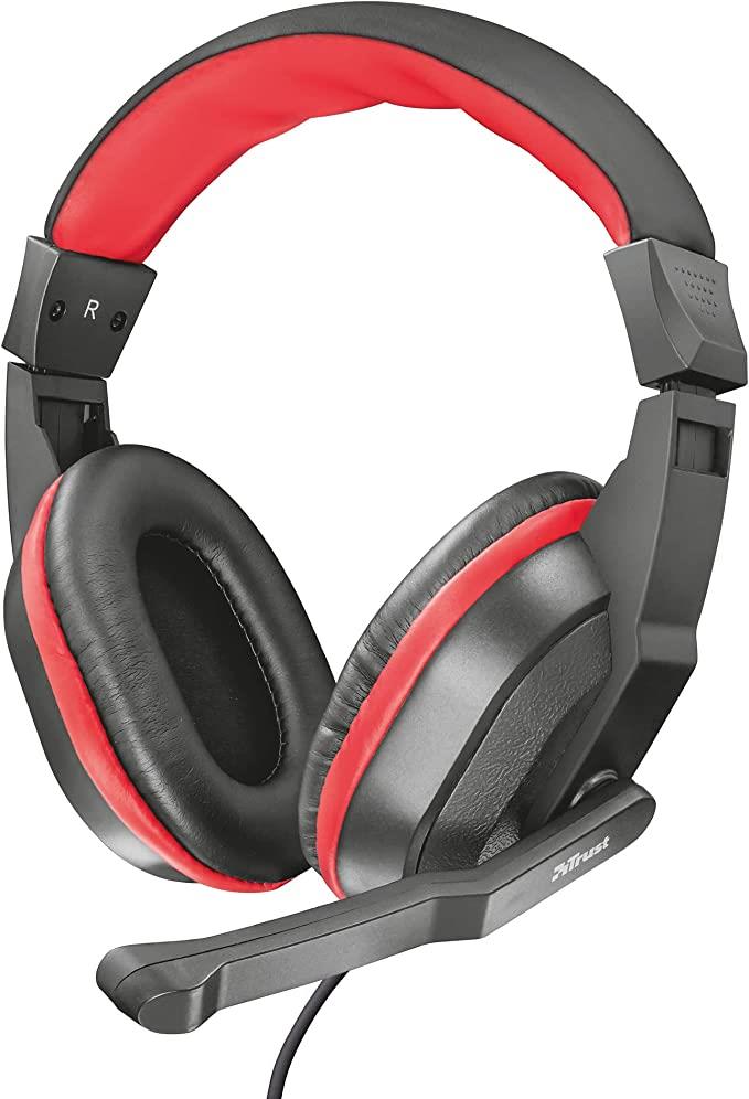 Trust Gaming Ziva Over-Ear Gaming Headphones with Retractable Microphone, Black / Red (30 PC Carton)