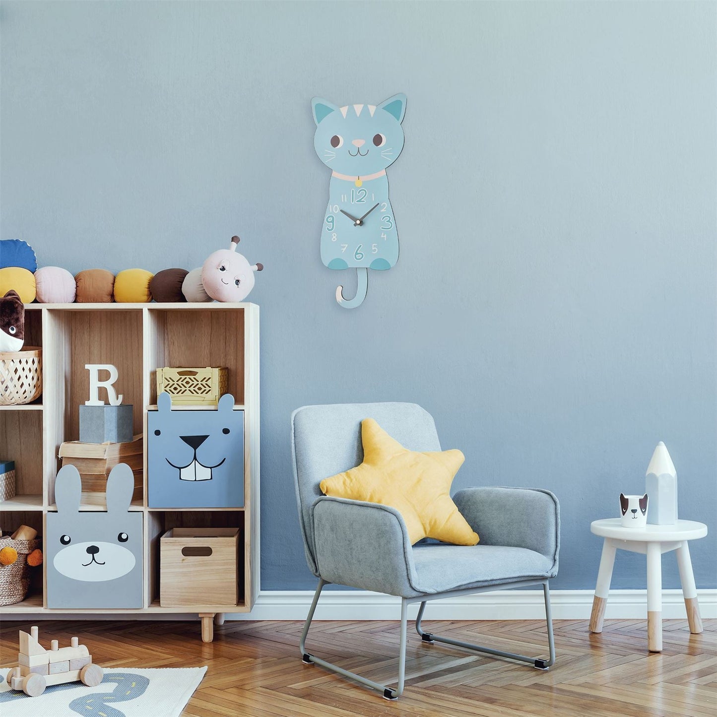 Hometime Kids Wooden Kitty Cat Wall Clock with Pendulum