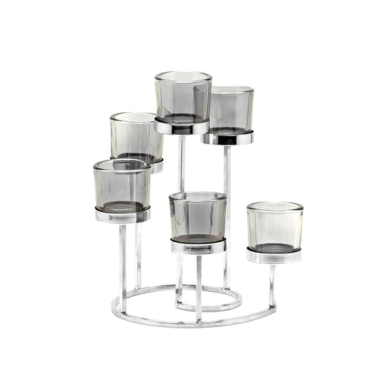 Hestia Smoke Glass Candle Holder 6 Glass Cups