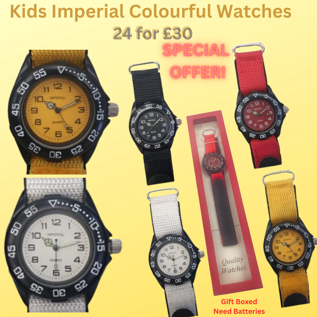 24 x Imperial Mens Children Girls & Boys Velcro Strap Easy Fasten Watches IMP428Y CLEARANCE NEEDS RE-BATTERY