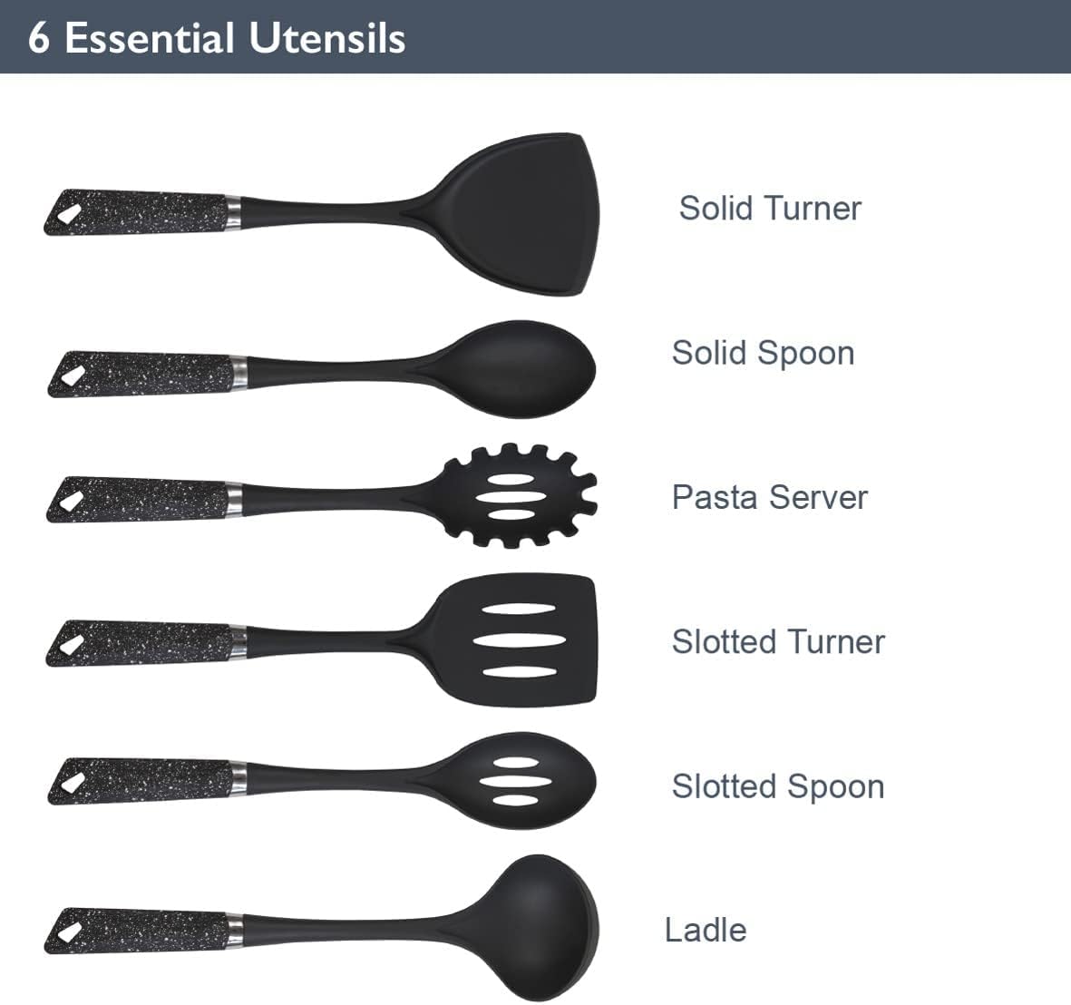 Blackmoor 6 piece Utensil Set - Black (Carton of 12)