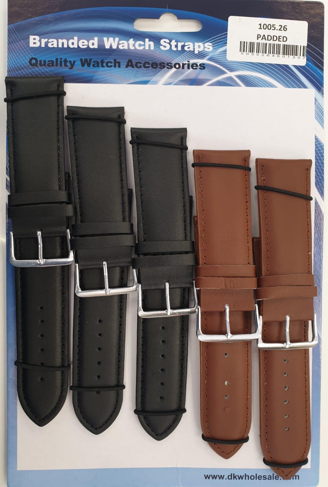 1005 Padded Leather Watch Straps Pk5 Black & Brown mixed 18mm-30mm Available Sizes