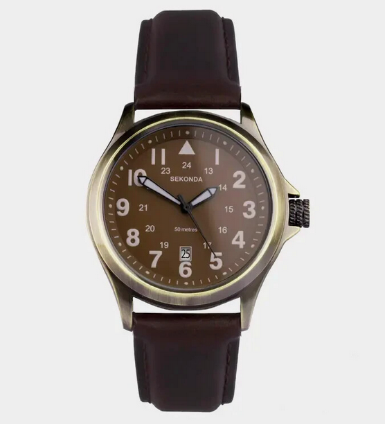 Sekonda Mens Altitude Bronze Case Easy Reader Brown Dial 50m Watch