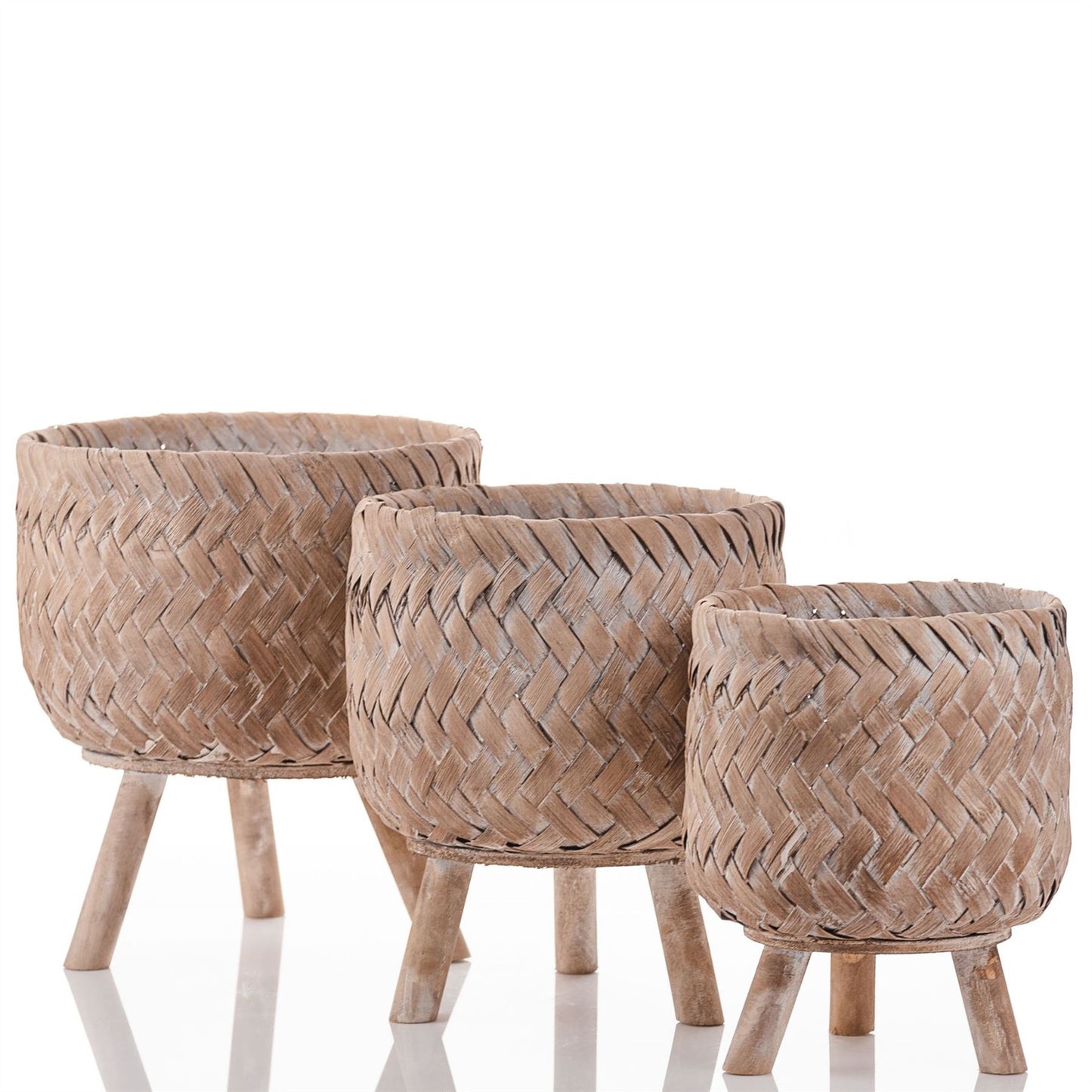 Hestia Set of 3 Woven Bamboo Indoor Footed Planters