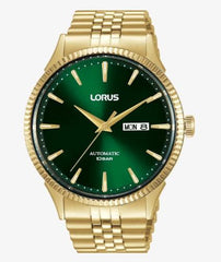 Lorus Mens Automatic Day Date Green Dial Golden Stainless Steel Bracelet Watch RL468AX9