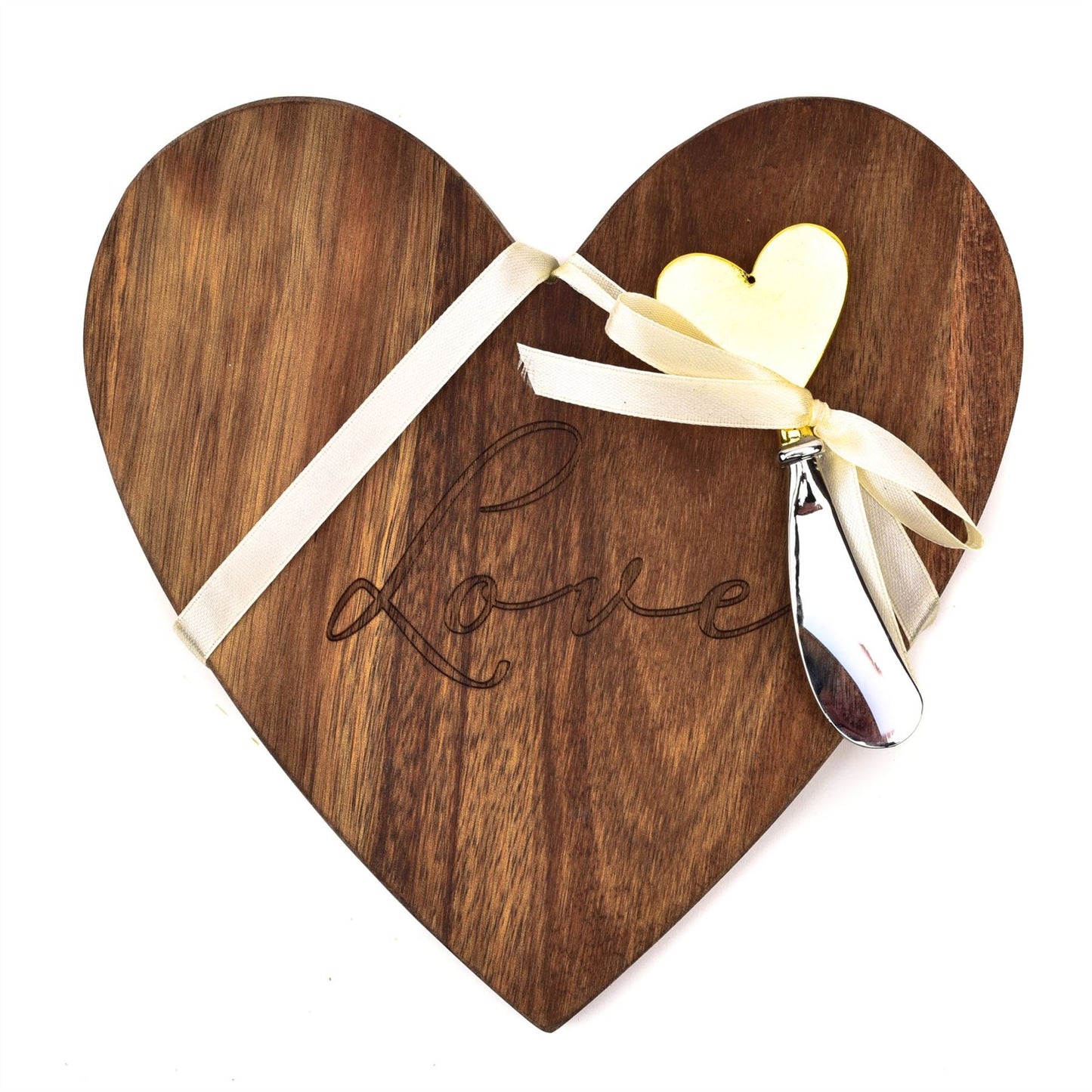 Amore Heart Shaped Wooden Cheeseboard & Knife "Love"