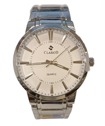Clasico Mens Sports Water Resistant Big White Dial Stainless Steel