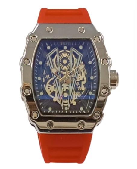 New Rubber Gents Solid Fashion Quartz Movement Screw Decoration Skeleton Dial Rubber Strap Watch Available Multiple Colour