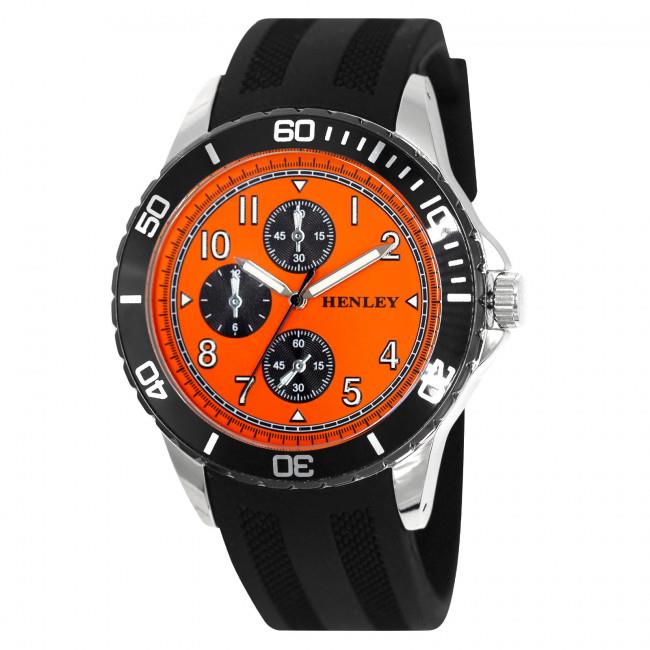 Henley Mens Fashion Multi Eye Polished Silver Sports Dial Black Silicone Watch H02229 Available Multiple Colour