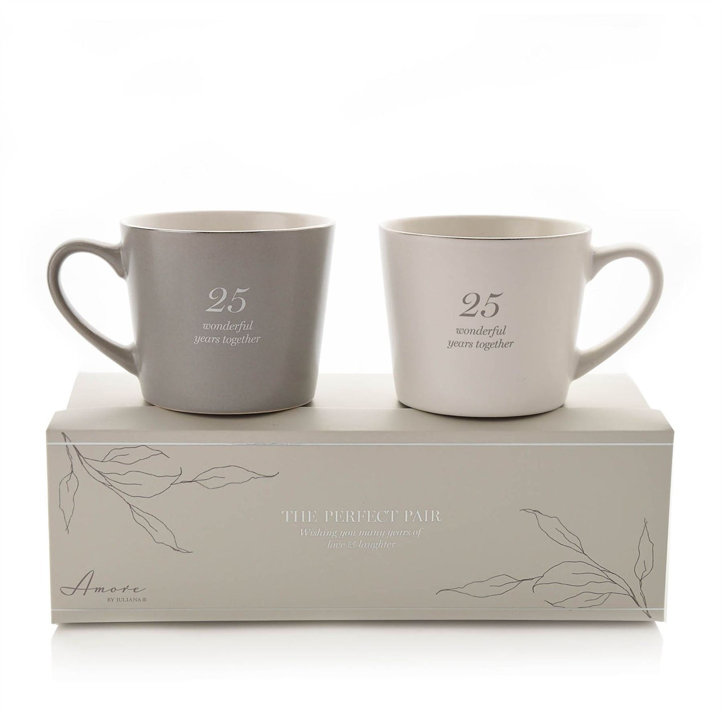 Amore Set of 2 Grey & White Mugs - 25th Anniversary (MINIMUM ORDER QUANTITY 2)