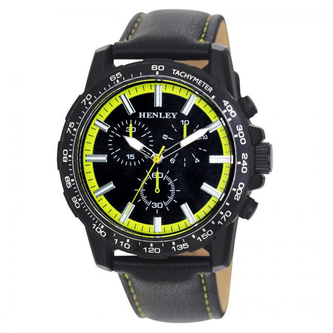 Henley Mens Satin Black Sports Coloured Stitch Multi Eye Watch H03015 Available Multiple Colour
