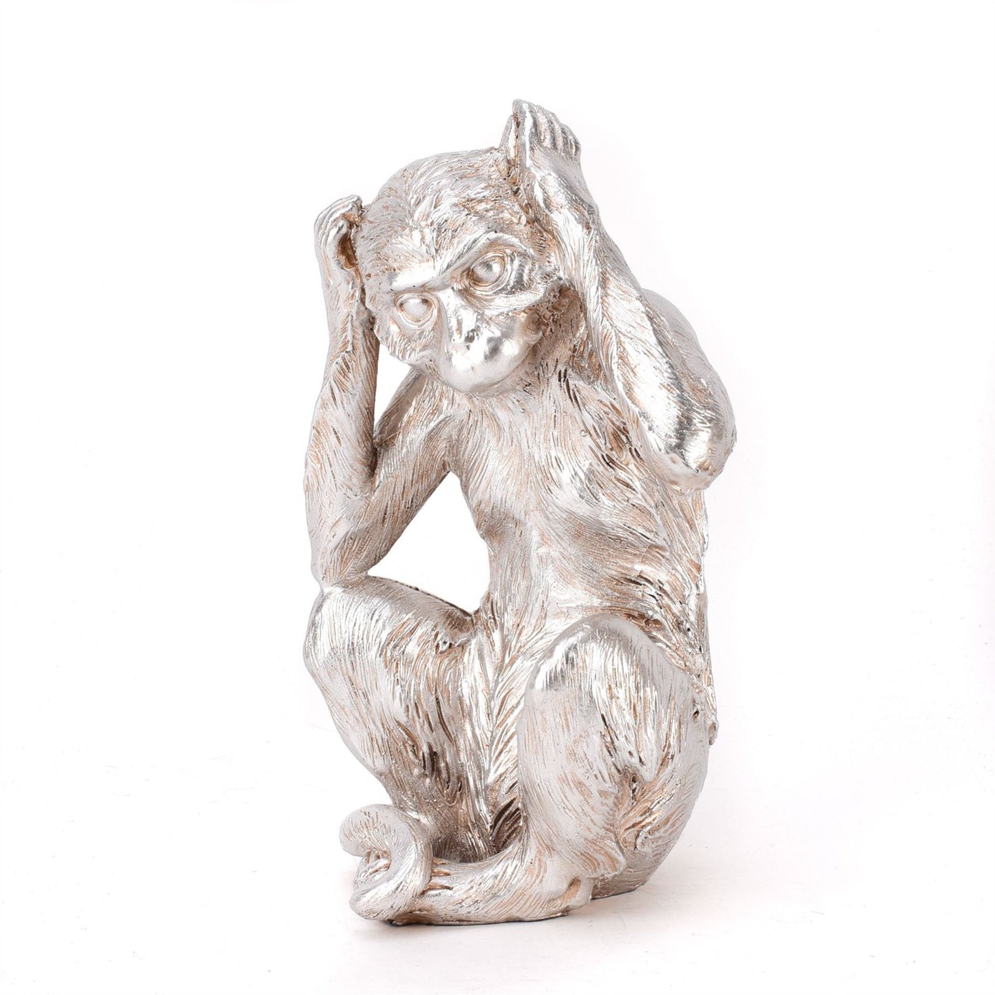 Hestia Silver Resin Monkey Figurine - Hear No Evil 20cm