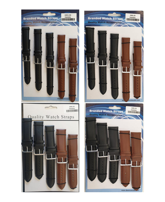 1005 Padded Leather Watch Straps Pk5 Black & Brown mixed 18mm-30mm Available Sizes