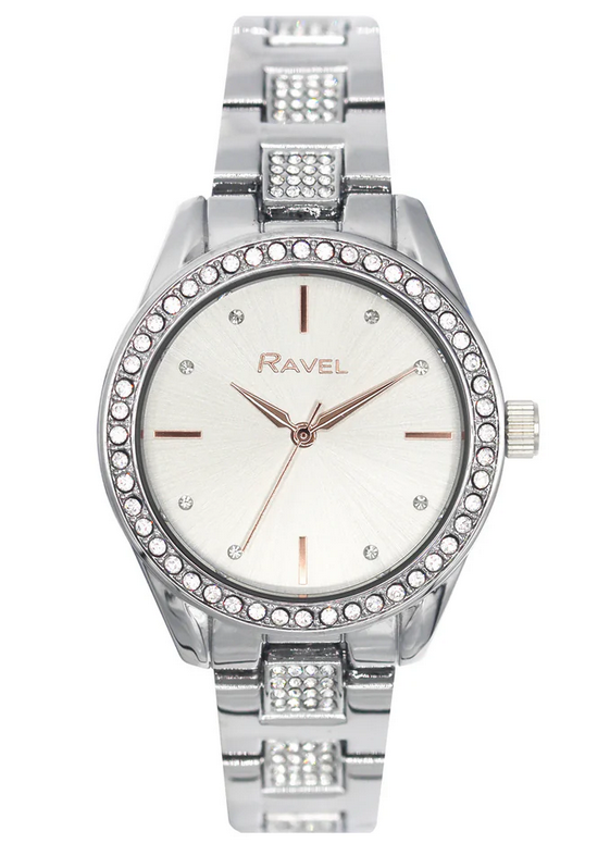 Ravel Plus Ladies Stone Dial Jewellery Silver Dress Watch