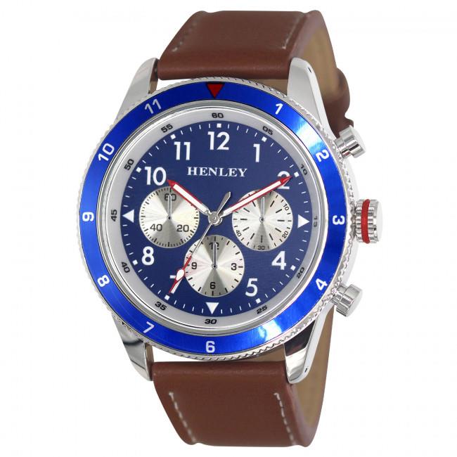 Henley Mens Multi Eye Dial Sports Large Leather Strap Watch H02219 Available Multiple Colour