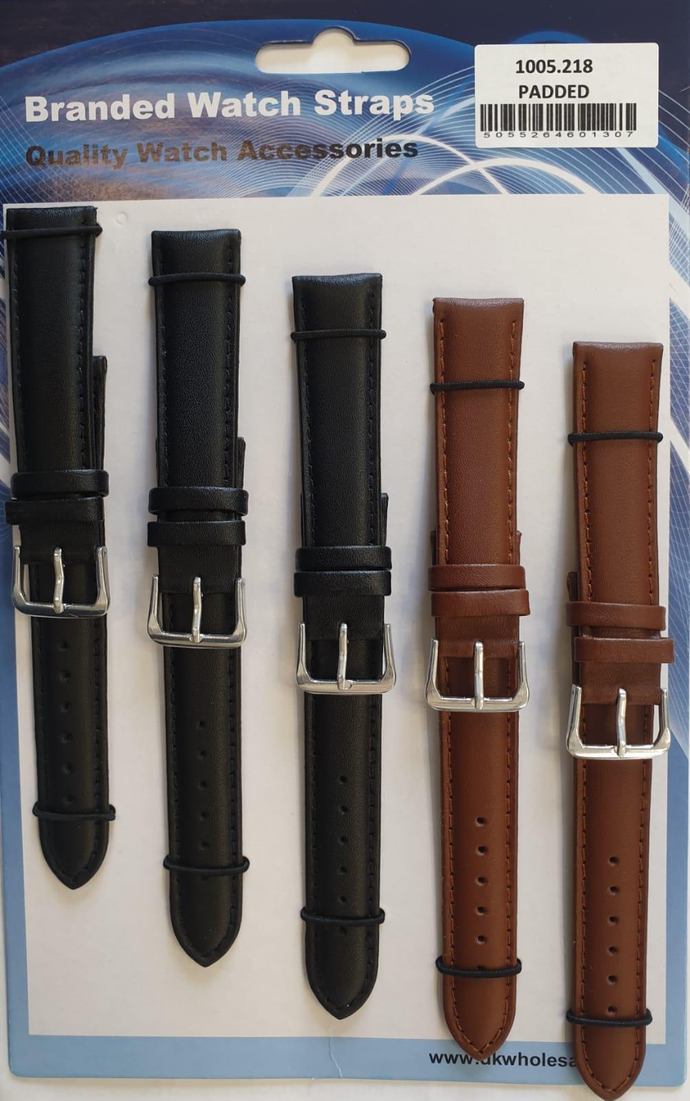 1005 Padded Leather Watch Straps Pk5 Black & Brown mixed 18mm-30mm Available Sizes