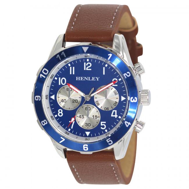 Henley Mens Multi Eye Classic Sports Leather Strap Watch H02213 Available Multiple Colour