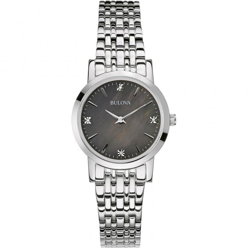 Bulova Women's Diamond Black mother of pearl Dial with Stainless Steel Strap Watch 96P148