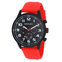 Henley Mens Black Sports Silicone Watch Red H02224.10