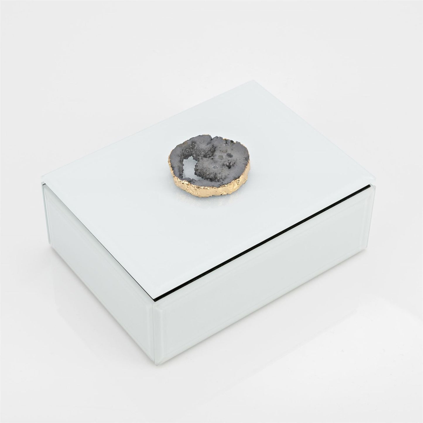 Hestia White Glass Trinket Box with Agate Stone 16cm