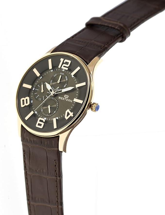 Western Moments Mens Ajax Multifunctional Brown Dial Brown Leather Strap Watch - CLEARANCE NEEDS RE-BATTERY