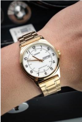 Casio Mens Day Date White Dial Golden Stainless Steel Bracelet Watch