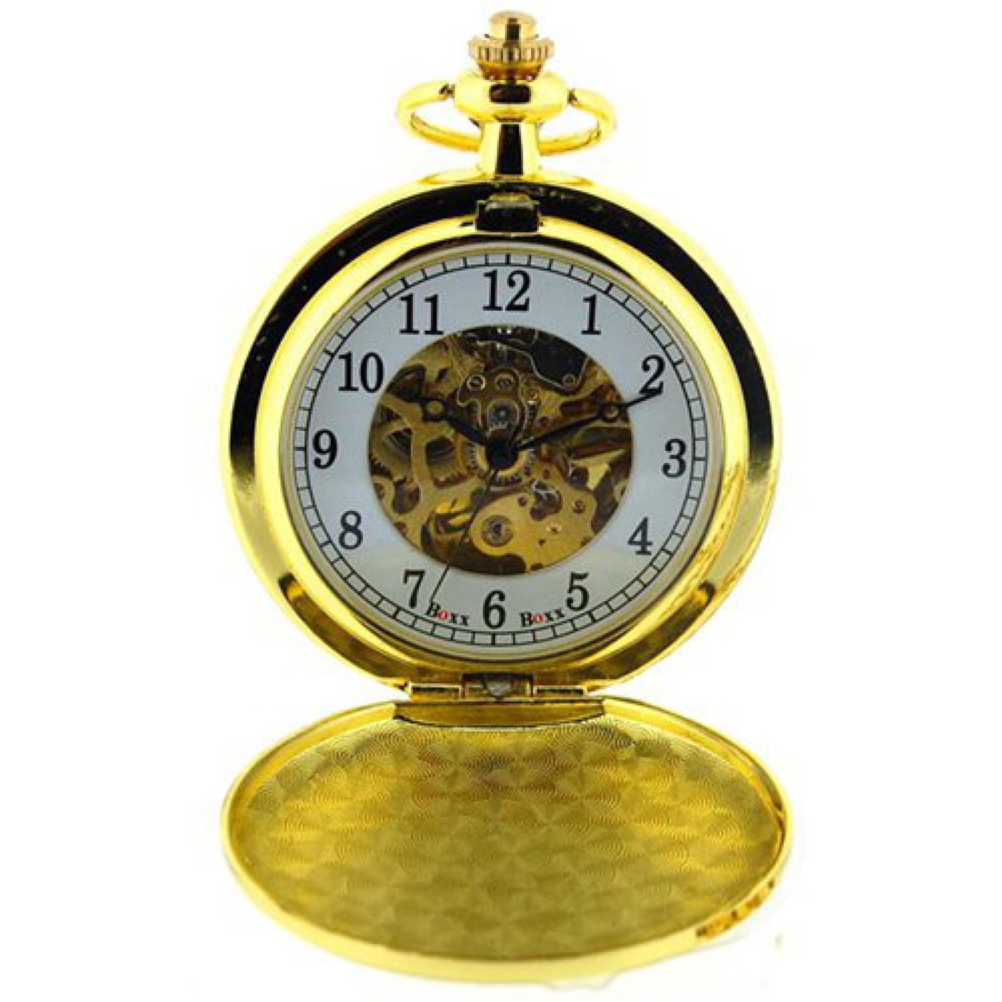 Boxx Mens Multiple Tone Skeleton Mechanical Pocket Watch 12" Chain M5084
