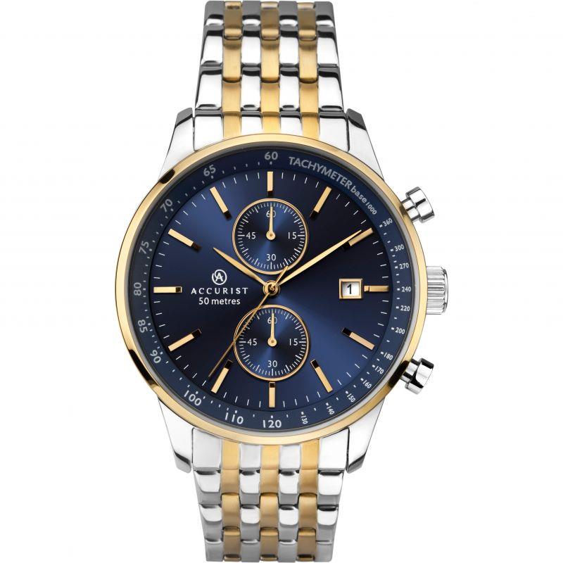 Accurist Mens Dated Chronograph Blue Dial Two Tone Bracelet watch 7279