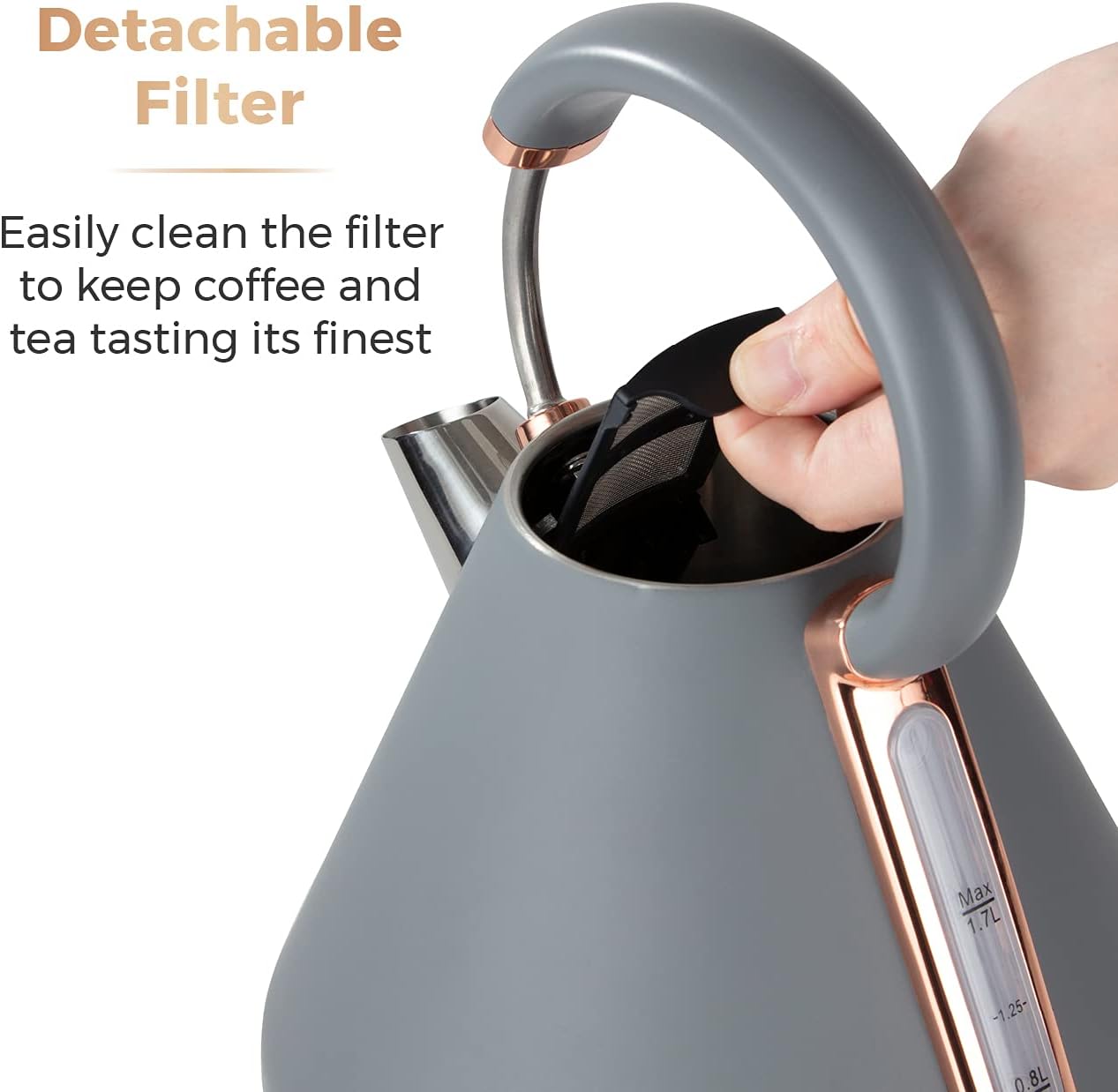 Tower Cavaletto 1.7L 3000W Pyramid Kettle - Grey/Rose Gold