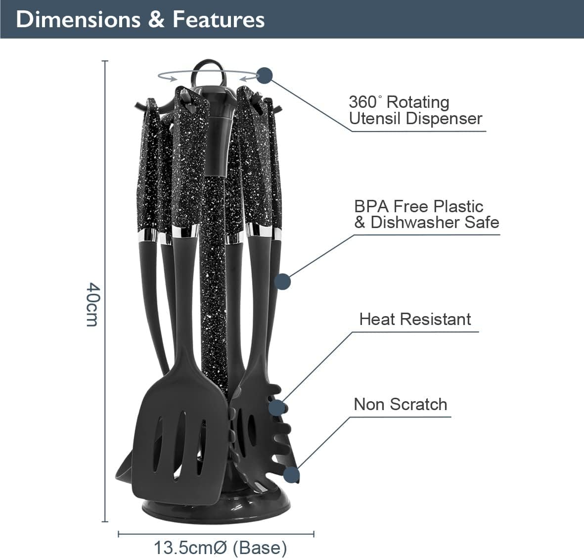 Blackmoor 6 piece Utensil Set - Black (Carton of 12)
